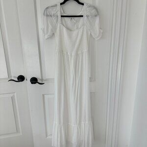 Carolina | White Shirred Maternity Maxi Dress